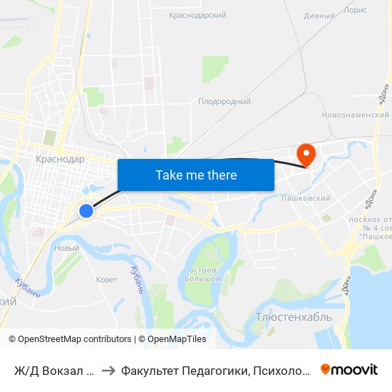 Ж/Д Вокзал Краснодар-1 to Факультет Педагогики, Психологии И Коммуникативистики map
