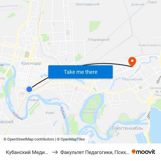 Кубанский Медицинский Университет to Факультет Педагогики, Психологии И Коммуникативистики map