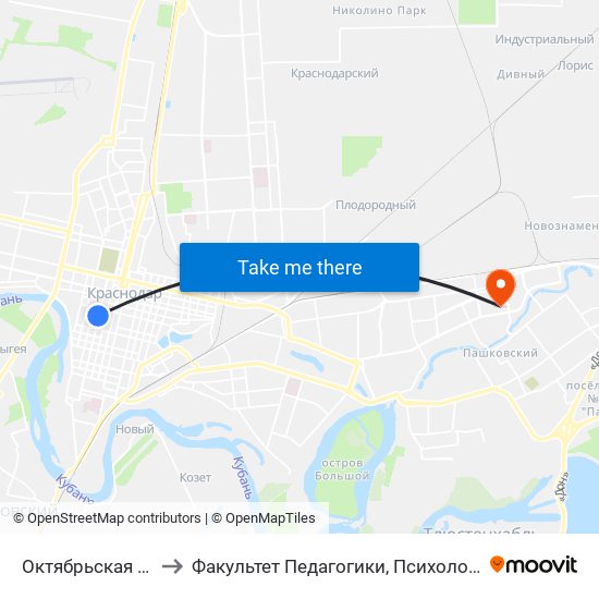 Октябрьская (Ул. Горького) to Факультет Педагогики, Психологии И Коммуникативистики map