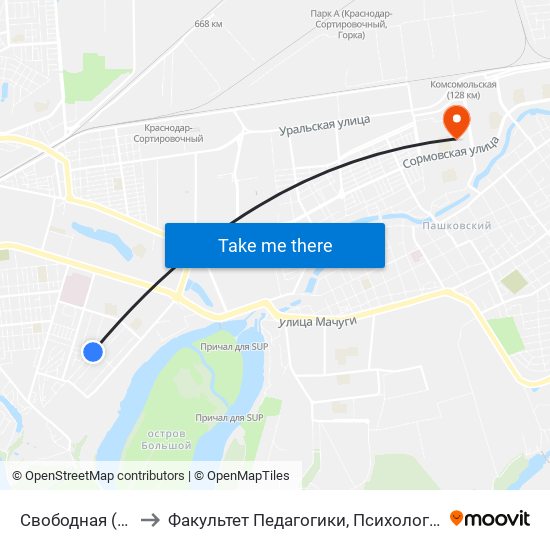 Свободная (Ул. Стасова) to Факультет Педагогики, Психологии И Коммуникативистики map