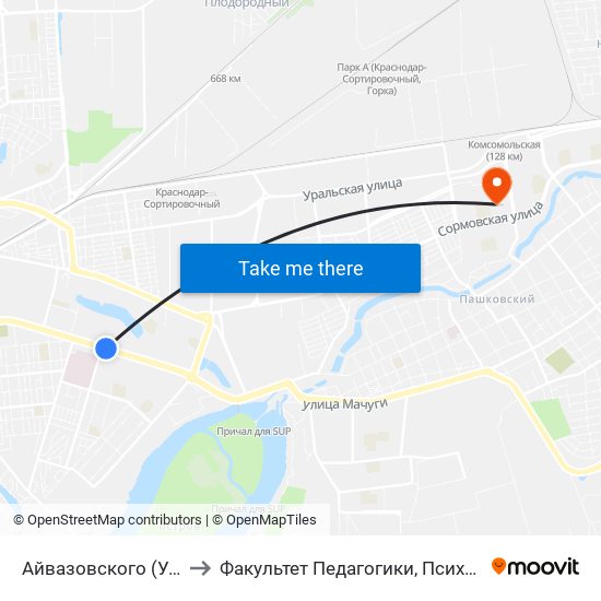 Айвазовского (Ул. Ставропольская) to Факультет Педагогики, Психологии И Коммуникативистики map