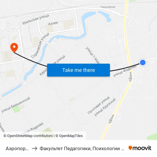 Аэропортовская to Факультет Педагогики, Психологии И Коммуникативистики map