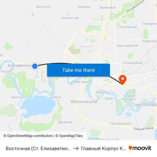 Восточная (Ст. Елизаветинская) to Главный Корпус Кубгу map