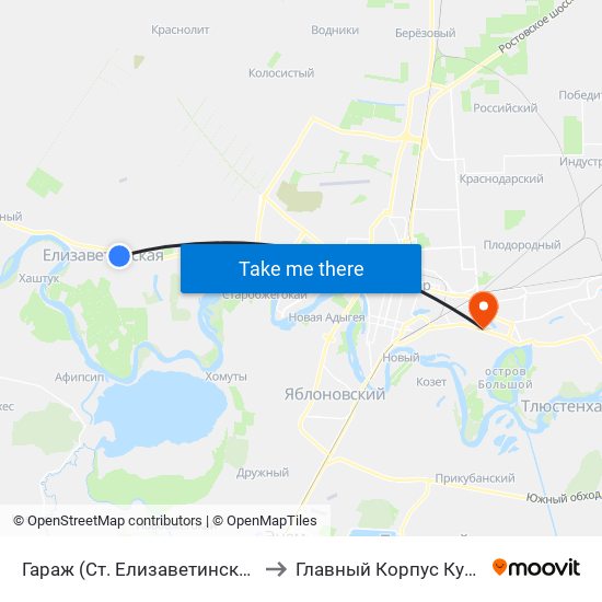 Гараж (Ст. Елизаветинская) to Главный Корпус Кубгу map