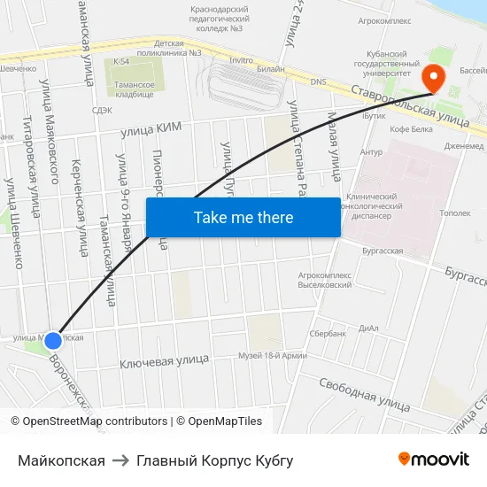 Майкопская to Главный Корпус Кубгу map