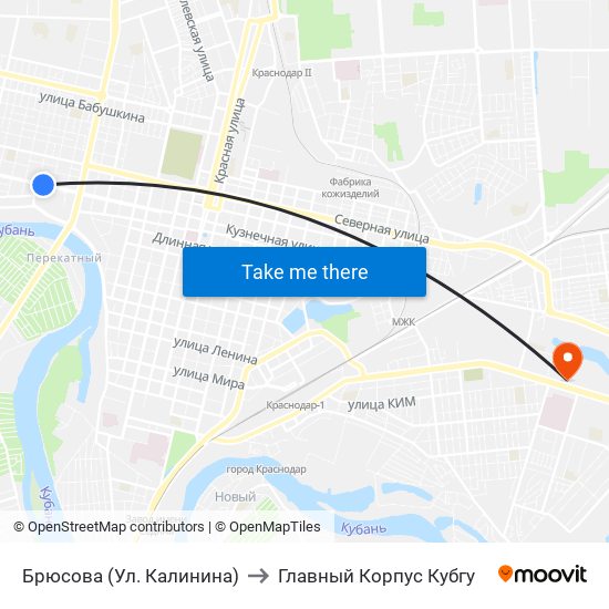 Брюсова (Ул. Калинина) to Главный Корпус Кубгу map