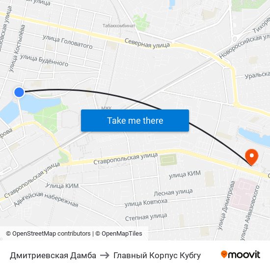 Дмитриевская Дамба to Главный Корпус Кубгу map