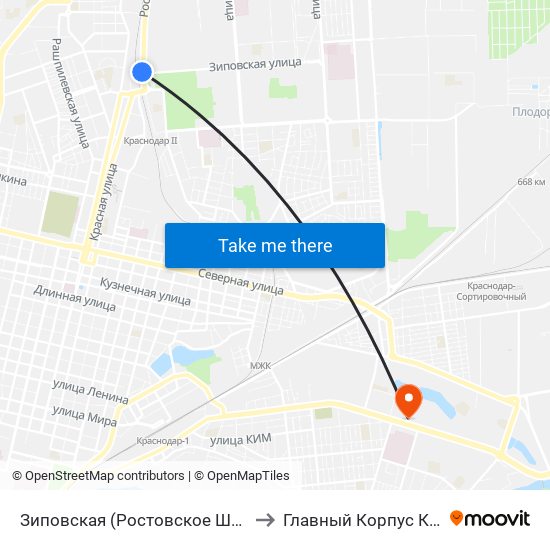 Зиповская (Ростовское Шоссе) to Главный Корпус Кубгу map