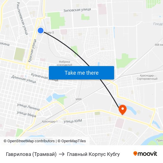 Гаврилова (Трамвай) to Главный Корпус Кубгу map