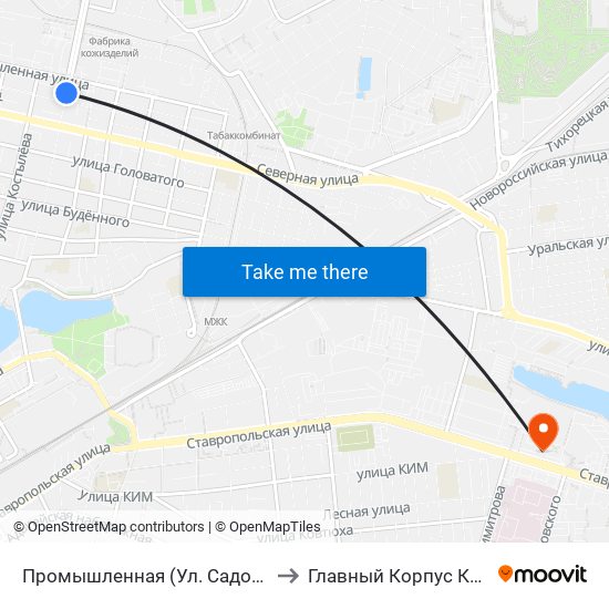 Промышленная (Ул. Садовая) to Главный Корпус Кубгу map