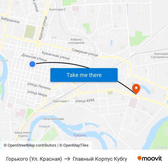 Горького (Ул. Красная) to Главный Корпус Кубгу map