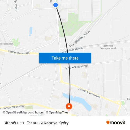 Жлобы to Главный Корпус Кубгу map