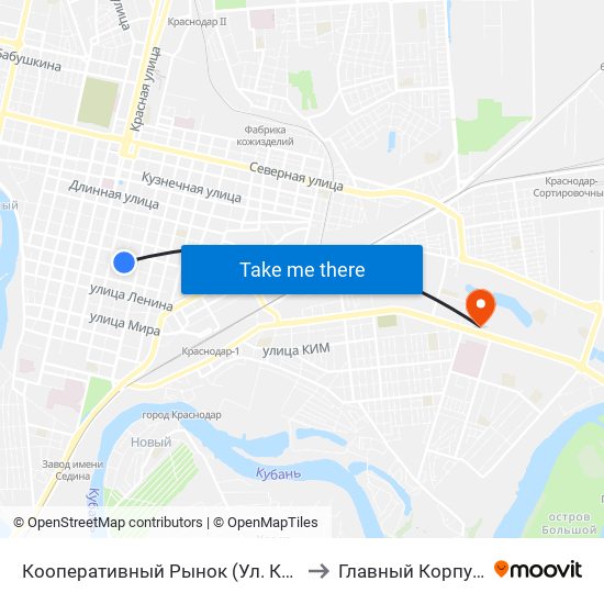 Кооперативный Рынок (Ул. Коммунаров) to Главный Корпус Кубгу map