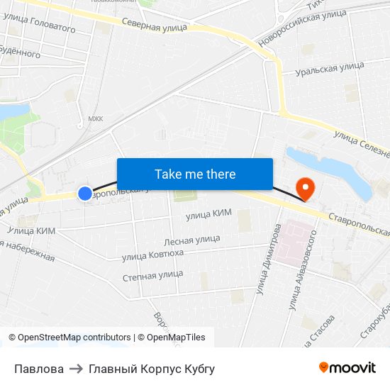 Павлова to Главный Корпус Кубгу map