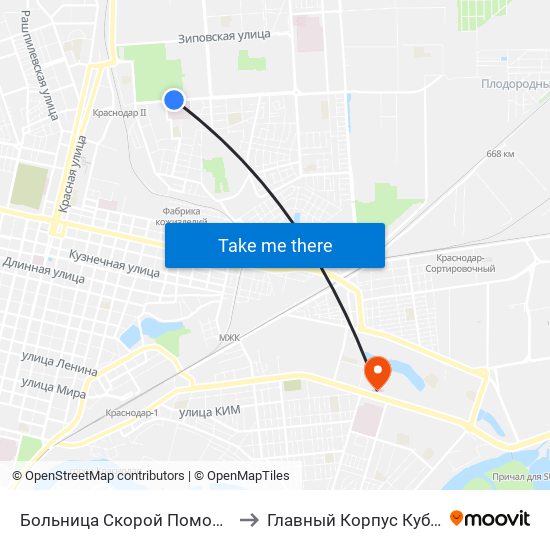 Больница Скорой Помощи to Главный Корпус Кубгу map