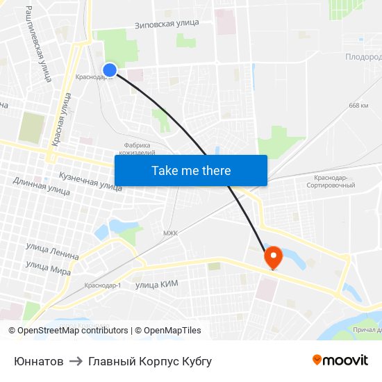 Юннатов to Главный Корпус Кубгу map