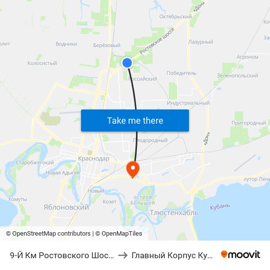 9-Й Км Ростовского Шоссе to Главный Корпус Кубгу map