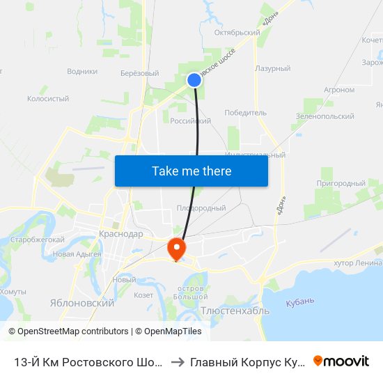 13-Й Км Ростовского Шоссе to Главный Корпус Кубгу map