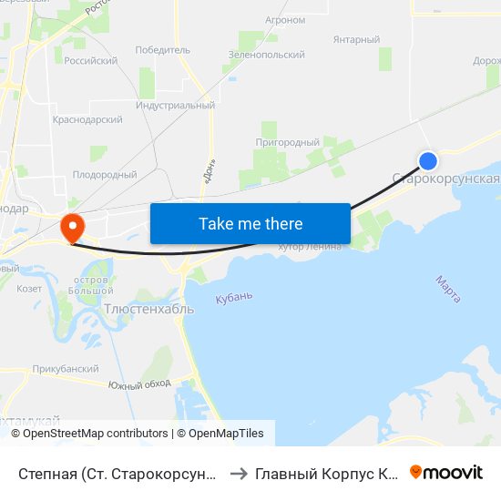 Степная (Ст. Старокорсунская) to Главный Корпус Кубгу map