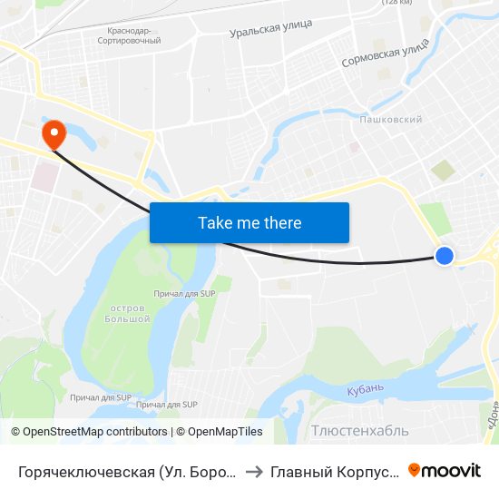 Горячеключевская (Ул. Бородинская) to Главный Корпус Кубгу map