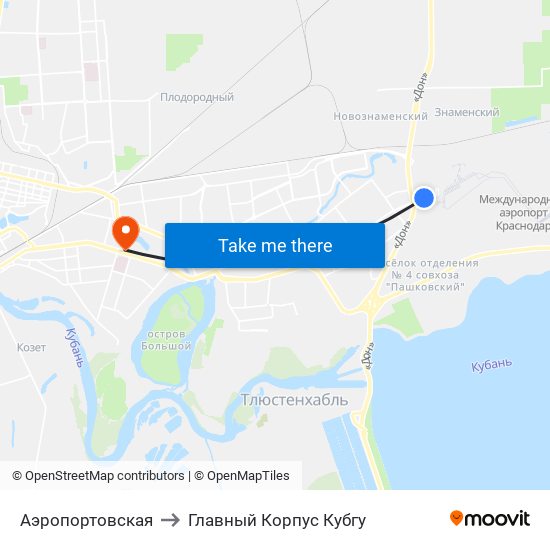 Аэропортовская to Главный Корпус Кубгу map