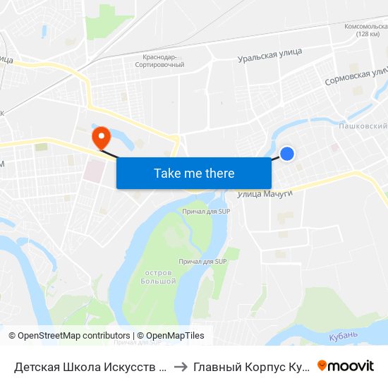 Детская Школа Искусств №4 to Главный Корпус Кубгу map