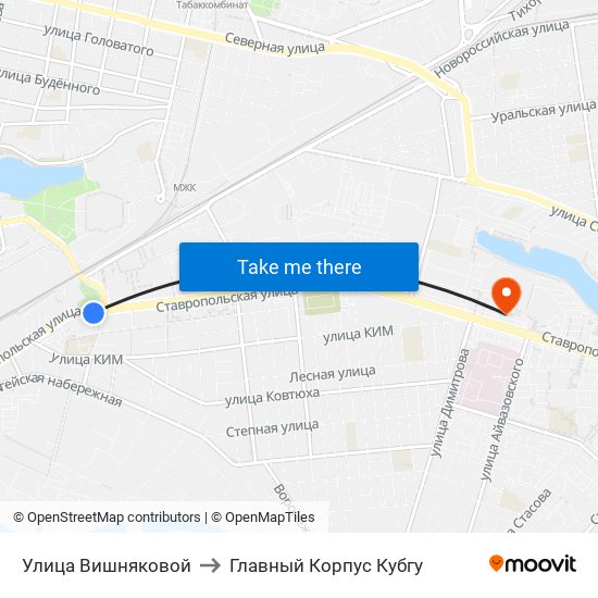 Улица Вишняковой to Главный Корпус Кубгу map