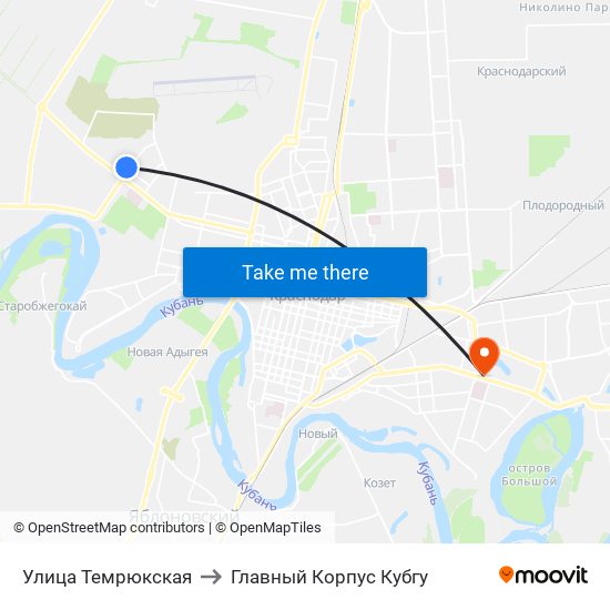 Улица Темрюкская to Главный Корпус Кубгу map