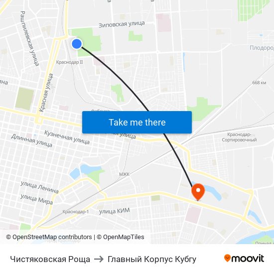 Чистяковская Роща to Главный Корпус Кубгу map