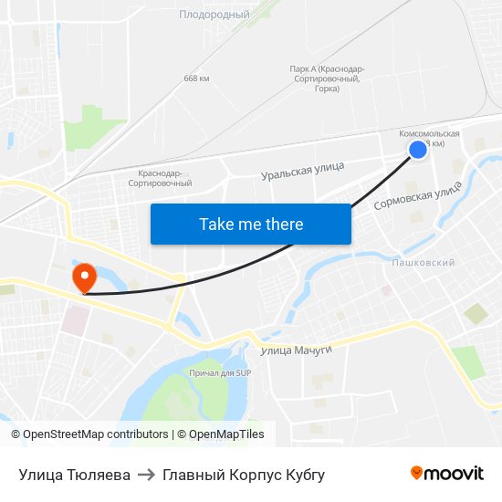 Улица Тюляева to Главный Корпус Кубгу map