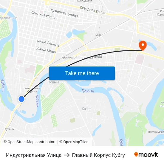 Индустриальная Улица to Главный Корпус Кубгу map