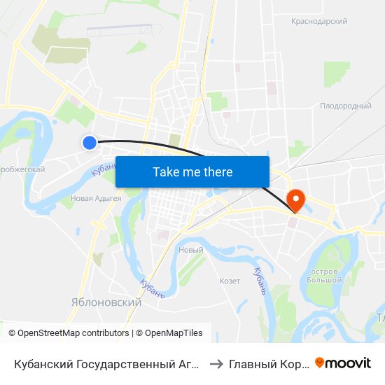 Кубанский Государственный Аграрный Университет to Главный Корпус Кубгу map