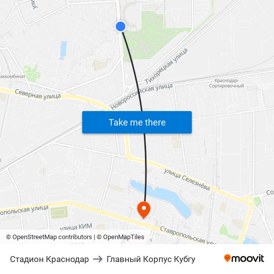 Стадион Краснодар to Главный Корпус Кубгу map