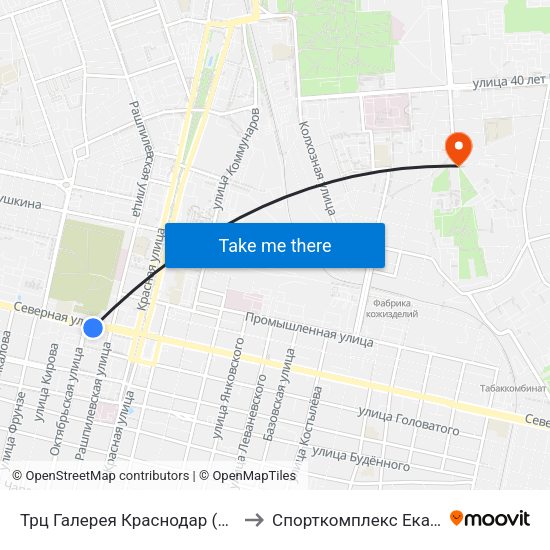 Трц Галерея Краснодар (Ул. Северная) to Спорткомплекс Екатеринодар map