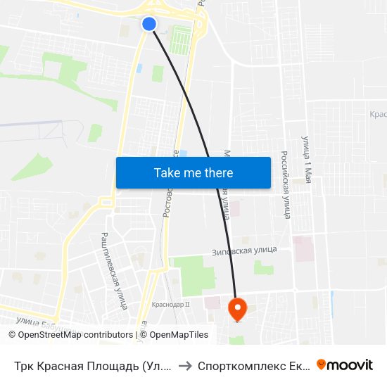 Трк Красная Площадь (Ул. Дзержинского) to Спорткомплекс Екатеринодар map