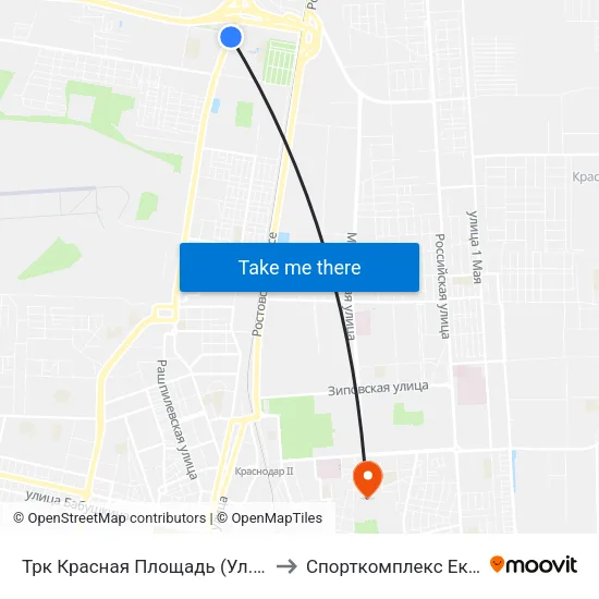 Трк Красная Площадь (Ул. Дзержинского) to Спорткомплекс Екатеринодар map