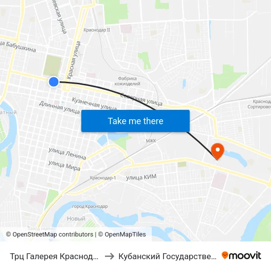 Трц Галерея Краснодар (Ул. Северная) to Кубанский Государственный Университет map