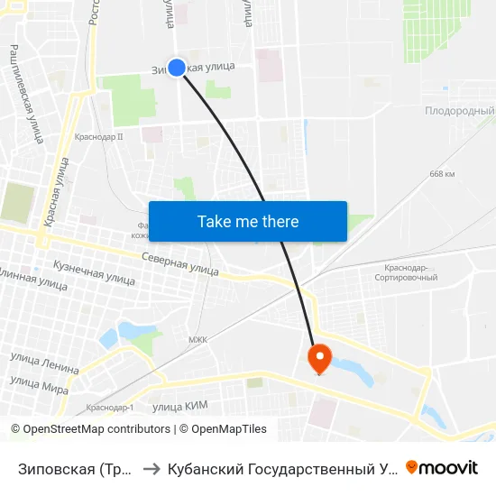 Зиповская (Трамвай) to Кубанский Государственный Университет map