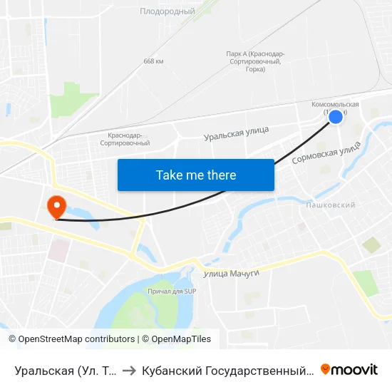 Уральская (Ул. Тюляева) to Кубанский Государственный Университет map