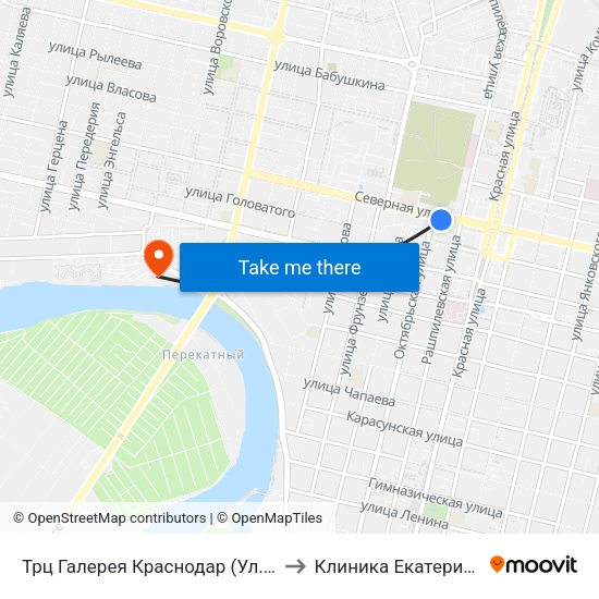 Трц Галерея Краснодар (Ул. Северная) to Клиника Екатерининская map