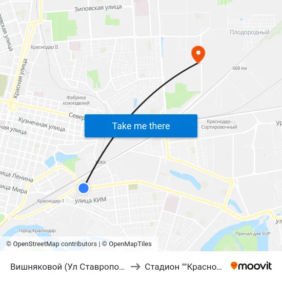 Вишняковой (Ул Ставропольская) to Стадион ""Краснодар 2"" map