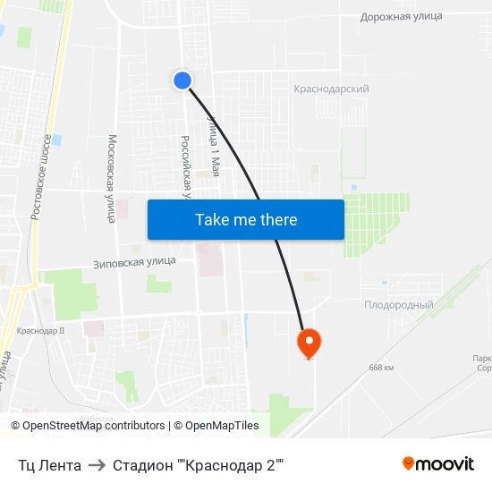Тц Лента to Стадион ""Краснодар 2"" map