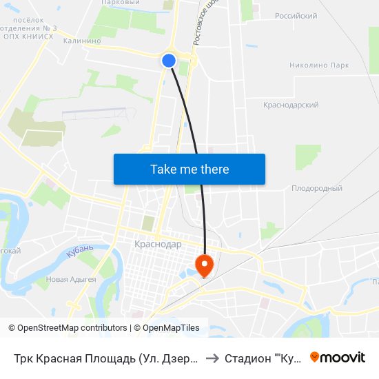 Трк Красная Площадь (Ул. Дзержинского) to Стадион ""Кубань"" map