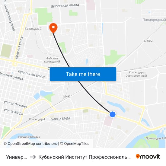 Университет to Кубанский Институт Профессионального Образования map
