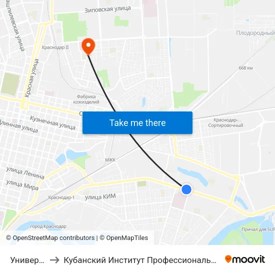 Университет to Кубанский Институт Профессионального Образования map
