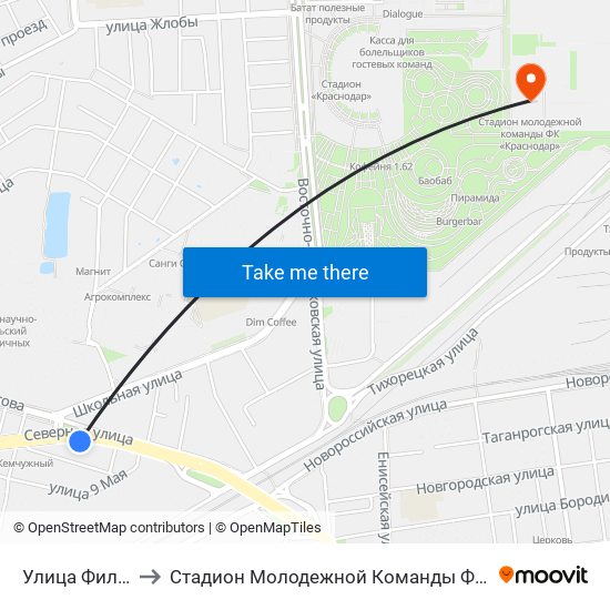 Улица Филатова to Стадион Молодежной Команды Фк «Краснодар» map