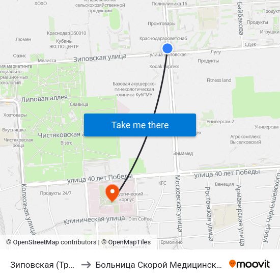 Зиповская (Трамвай) to Больница Скорой Медицинской Помощи map