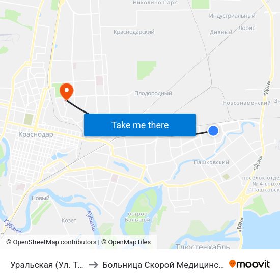 Уральская (Ул. Тюляева) to Больница Скорой Медицинской Помощи map