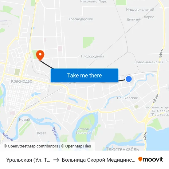 Уральская (Ул. Тюляева) to Больница Скорой Медицинской Помощи map