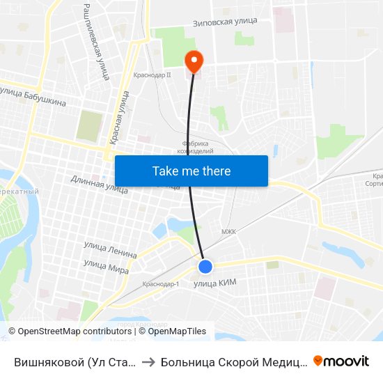 Вишняковой (Ул Ставропольская) to Больница Скорой Медицинской Помощи map